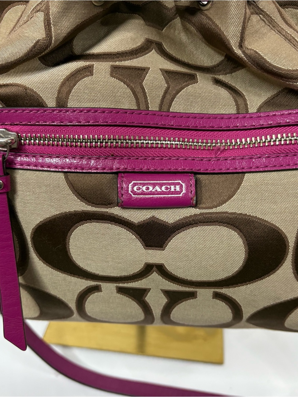 Coach Daisy Brown Signature Drawstring Shoulder/Crossbody Bag with Pink Trim - Picture 5 of 12